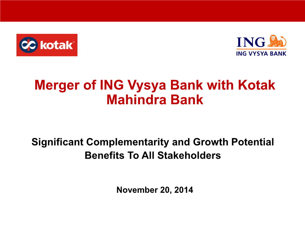 Merger with ING Vysya Bank Presentation