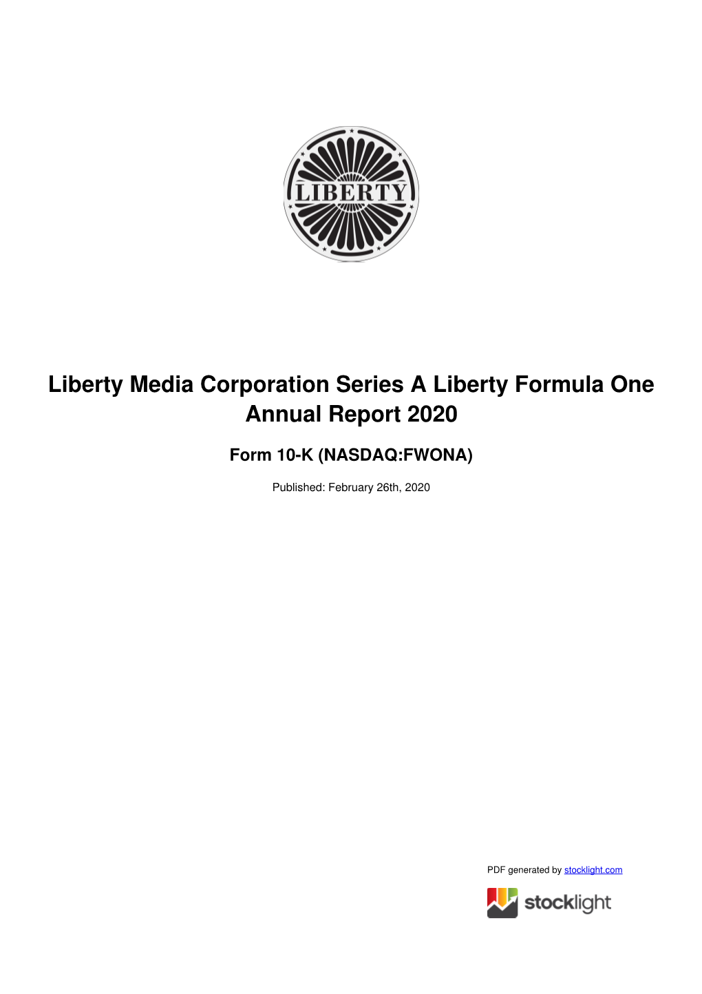 Liberty Media Corporation Series a Liberty Formula One Annual Report 2020