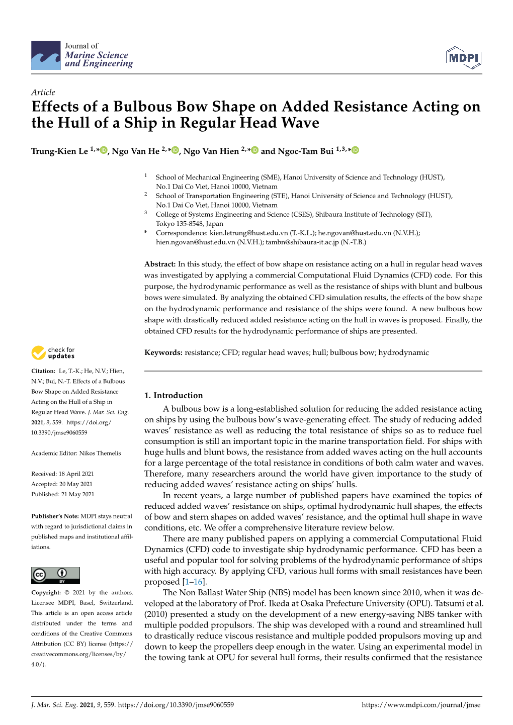 Effects of a Bulbous Bow Shape on Added Resistance Acting on the Hull of a Ship in Regular Head Wave