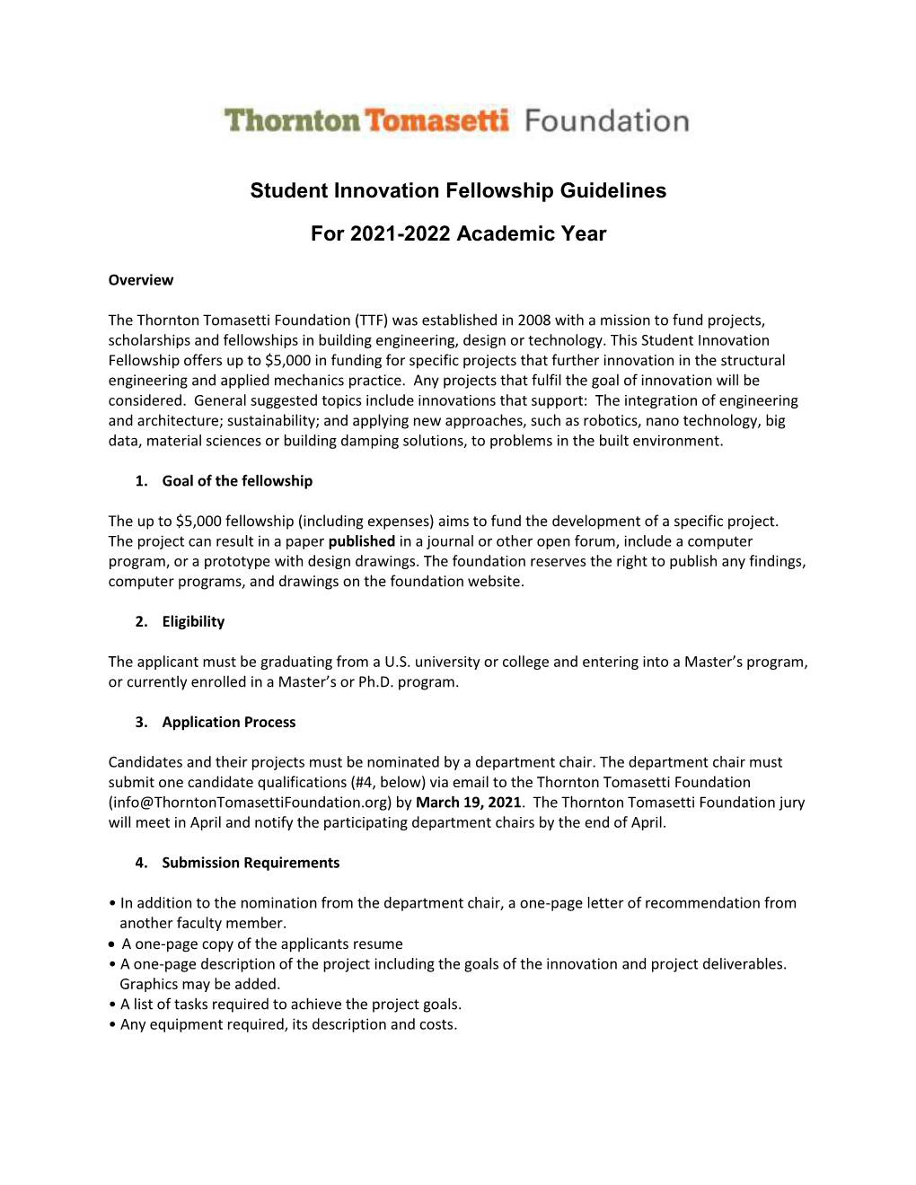 Student Innovation Fellowship Guidelines for 2021-2022