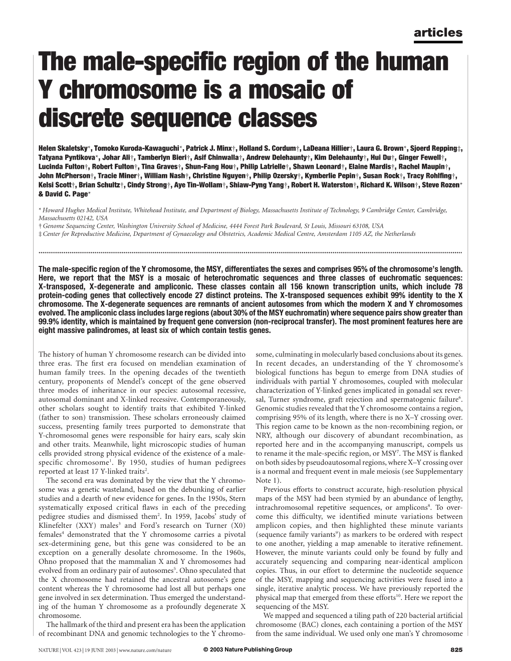 The Male-Specific Region of the Human Y Chromosome Is a Mosaic Of