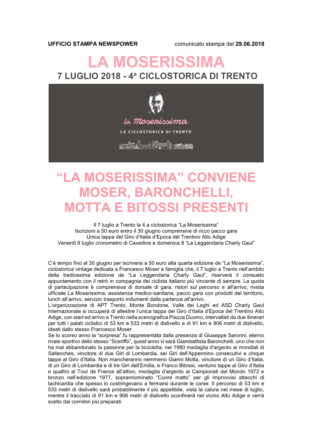 LA MOSERISSIMA 7 LUGLIO 2018 - 4A CICLOSTORICA DI TRENTO