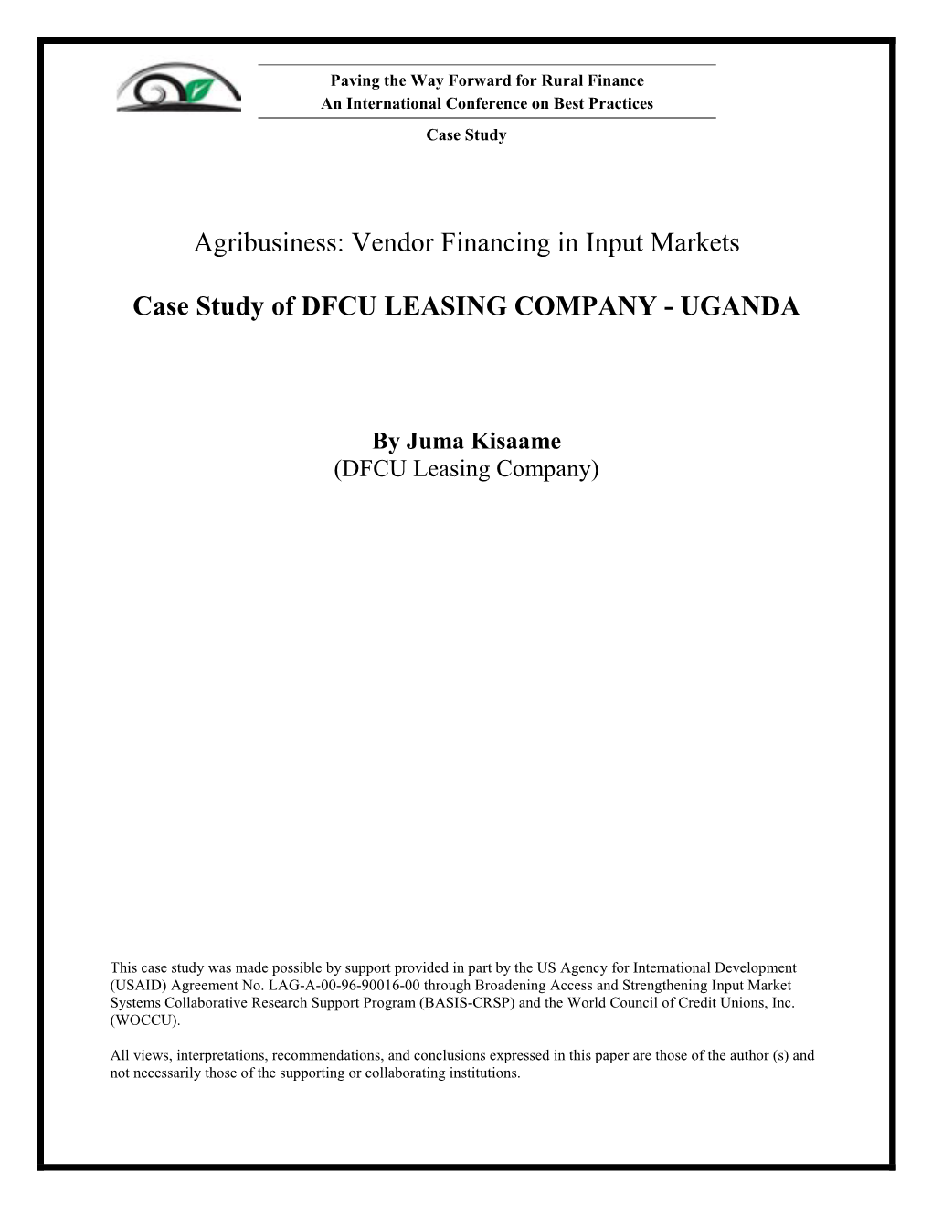 Case Study of DFCU Leasing Company, Uganda