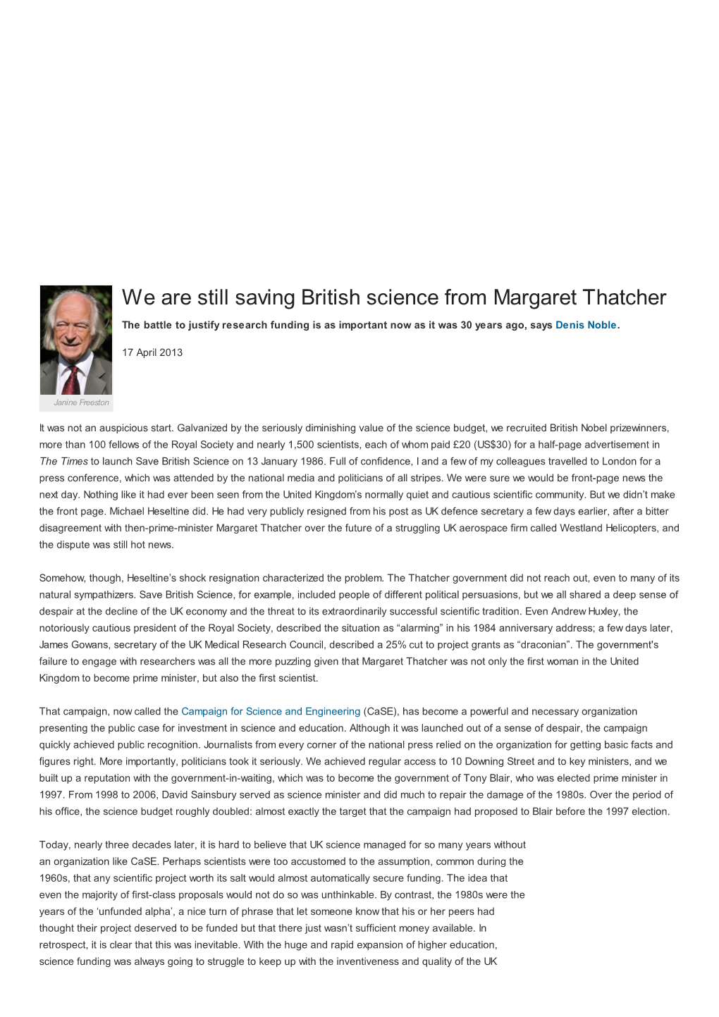 We Are Still Saving British Science from Margaret Thatcher : Nature News