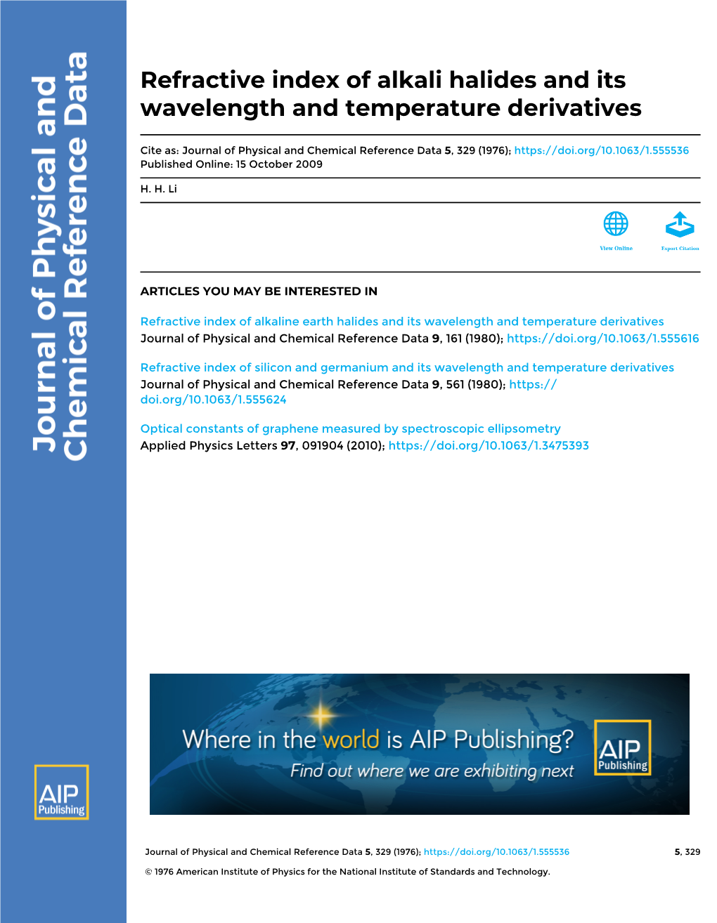 Refractive Index of Alkali Halides and Its Wavelength and Temperature Derivatives