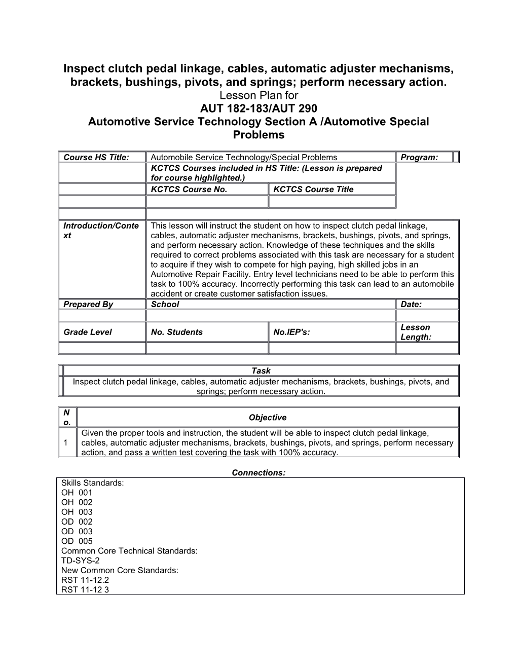 Automotive Service Technology Section a /Automotive Special Problems