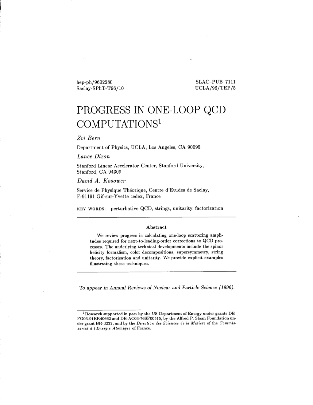 Progress in One-Loop Qcd Computations'