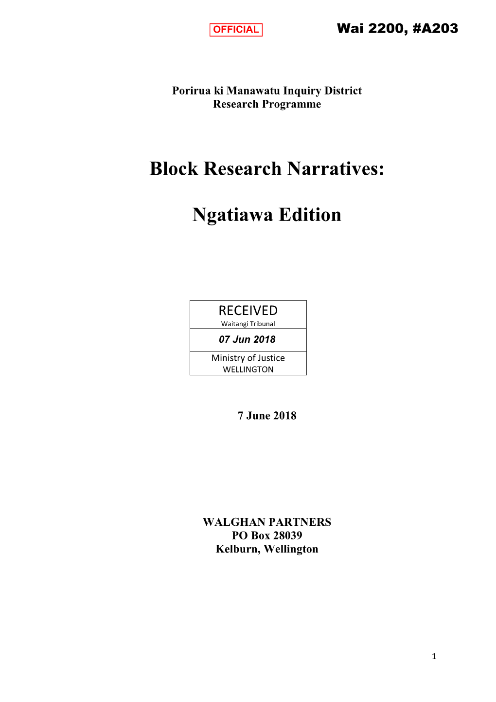Block Research Narratives: Ngatiawa Edition