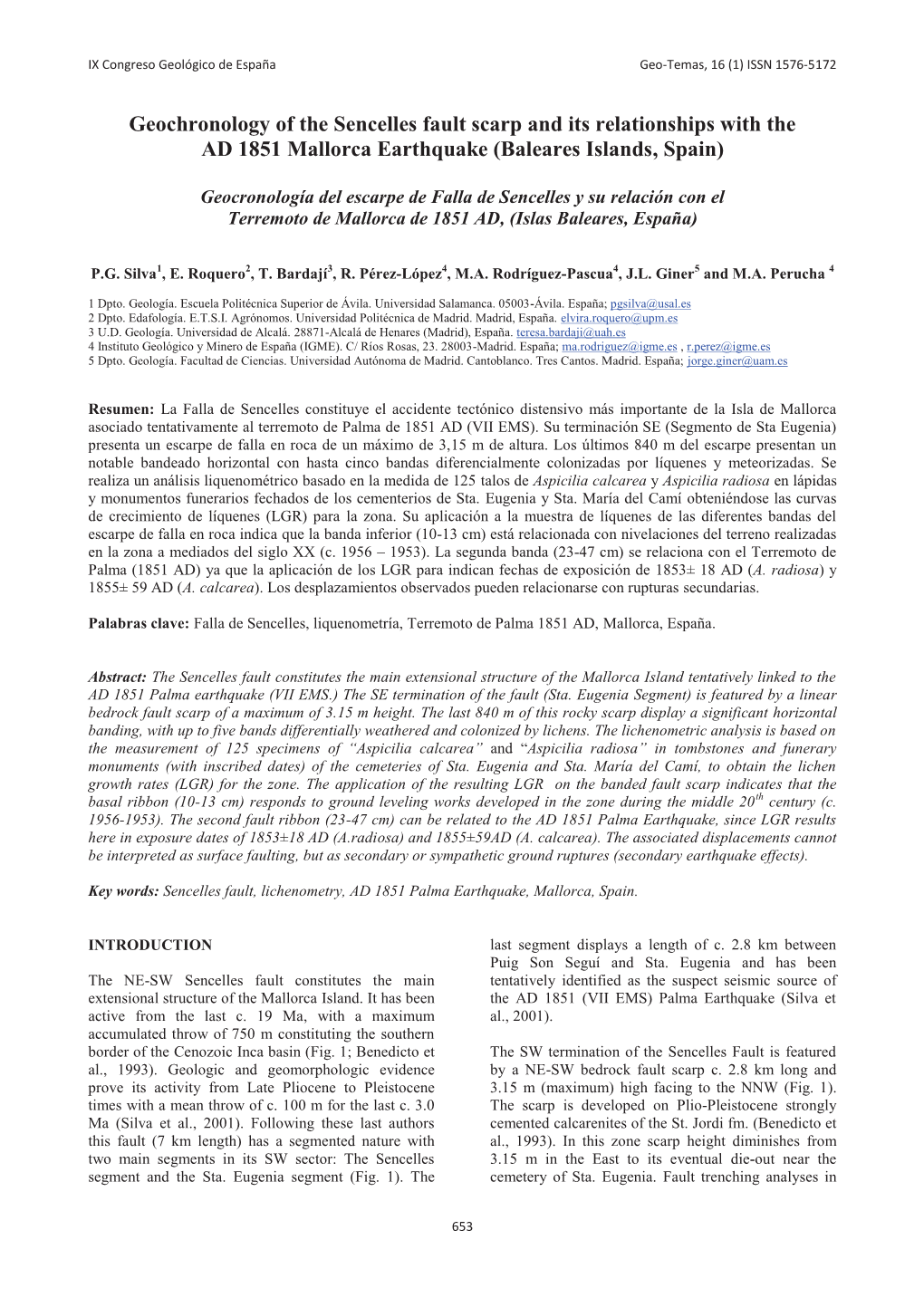 Geochronology of the Sencelles Fault Scarp and Its Relationships with the AD 1851 Mallorca Earthquake (Baleares Islands, Spain)