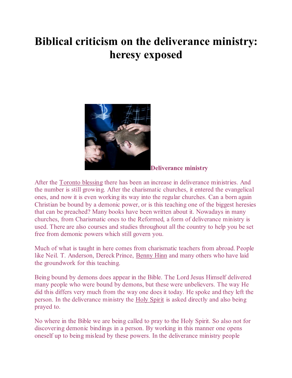 Biblical Criticism on the Deliverance Ministry: Heresy Exposed