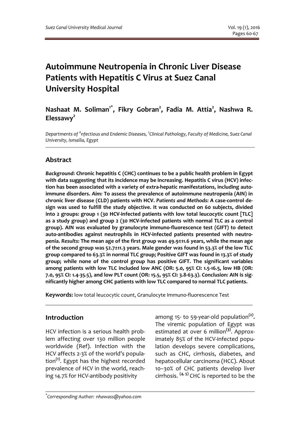 Detection of Autoimmune Neutropenia in Chronic Liver Disease Patients