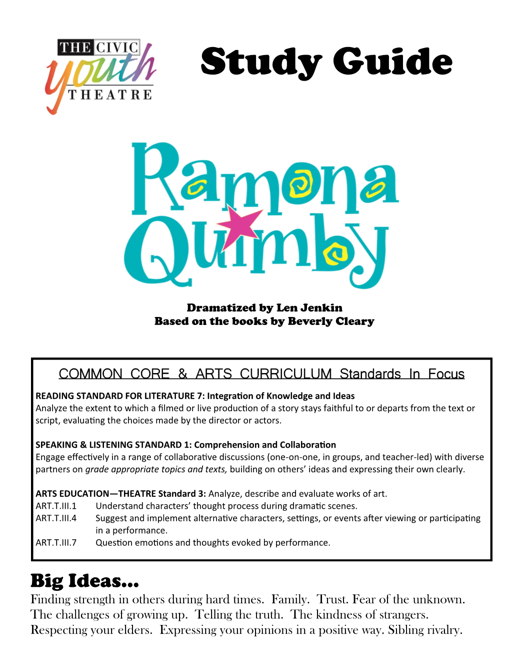 Our Ramona Quimby Study Guide