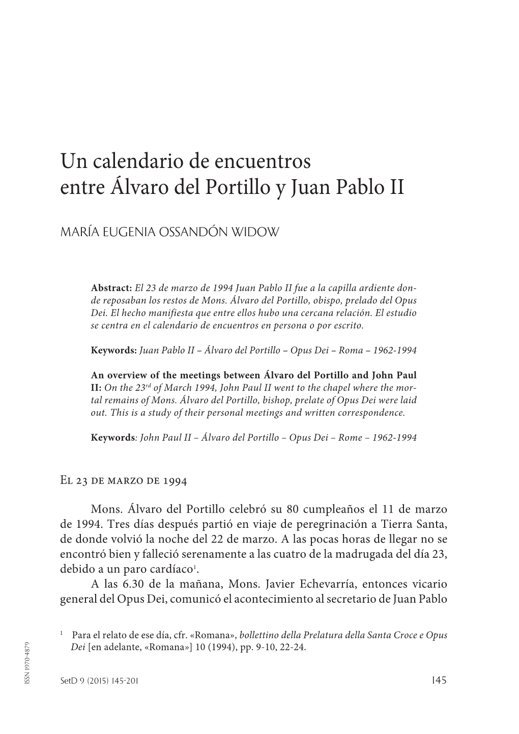 Un Calendario De Encuentros Entre Álvaro Del Portillo Y Juan Pablo II