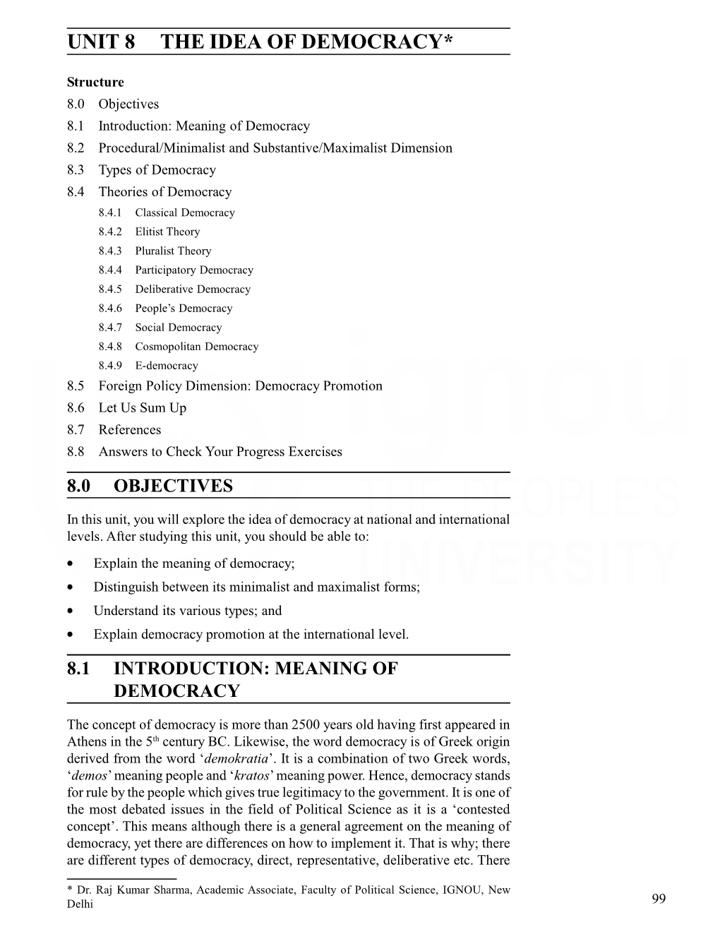 UNIT 8 the IDEA of DEMOCRACY* Post-Modern