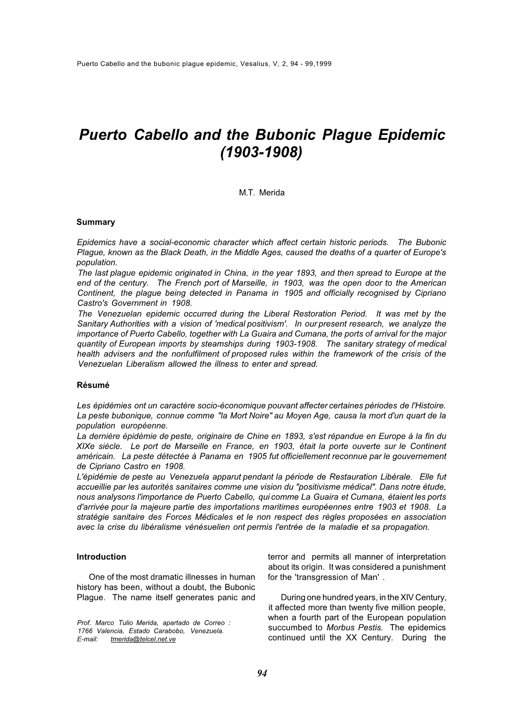 Puerto Cabello and the Bubonic Plague Epidemic (1903-1908)