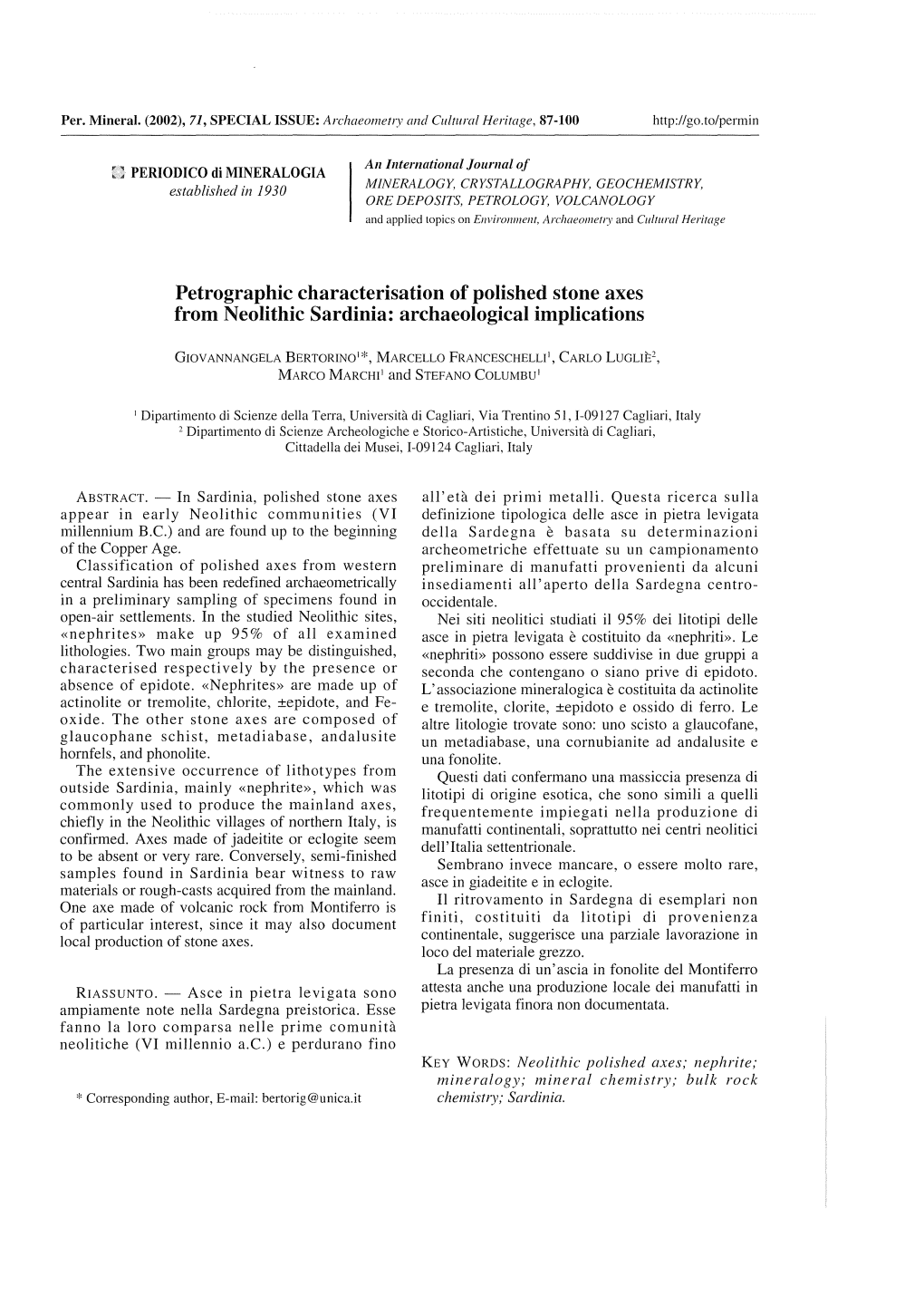 Petrographic Characterisation of Polished Stone Axes from Neolithic Sardinia: Archaeological Implications