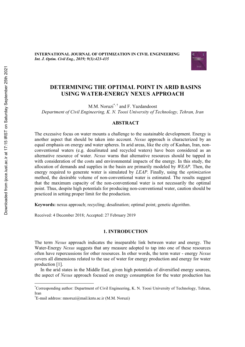 Determining the Optimal Point in Arid Basins Using Water-Energy Nexus Approach