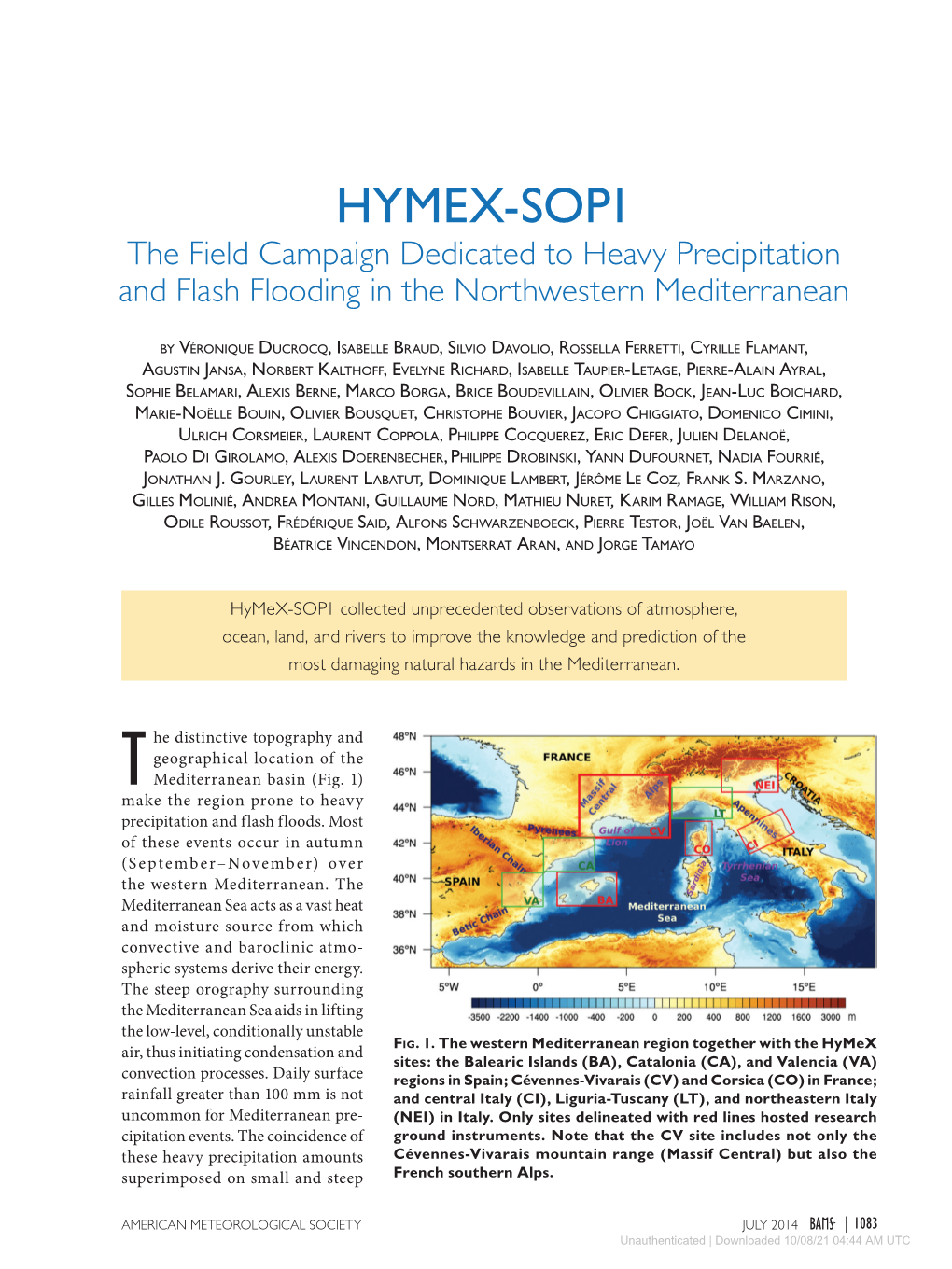 HYMEX-SOP1 the Field Campaign Dedicated to Heavy Precipitation and Flash Flooding in the Northwestern Mediterranean