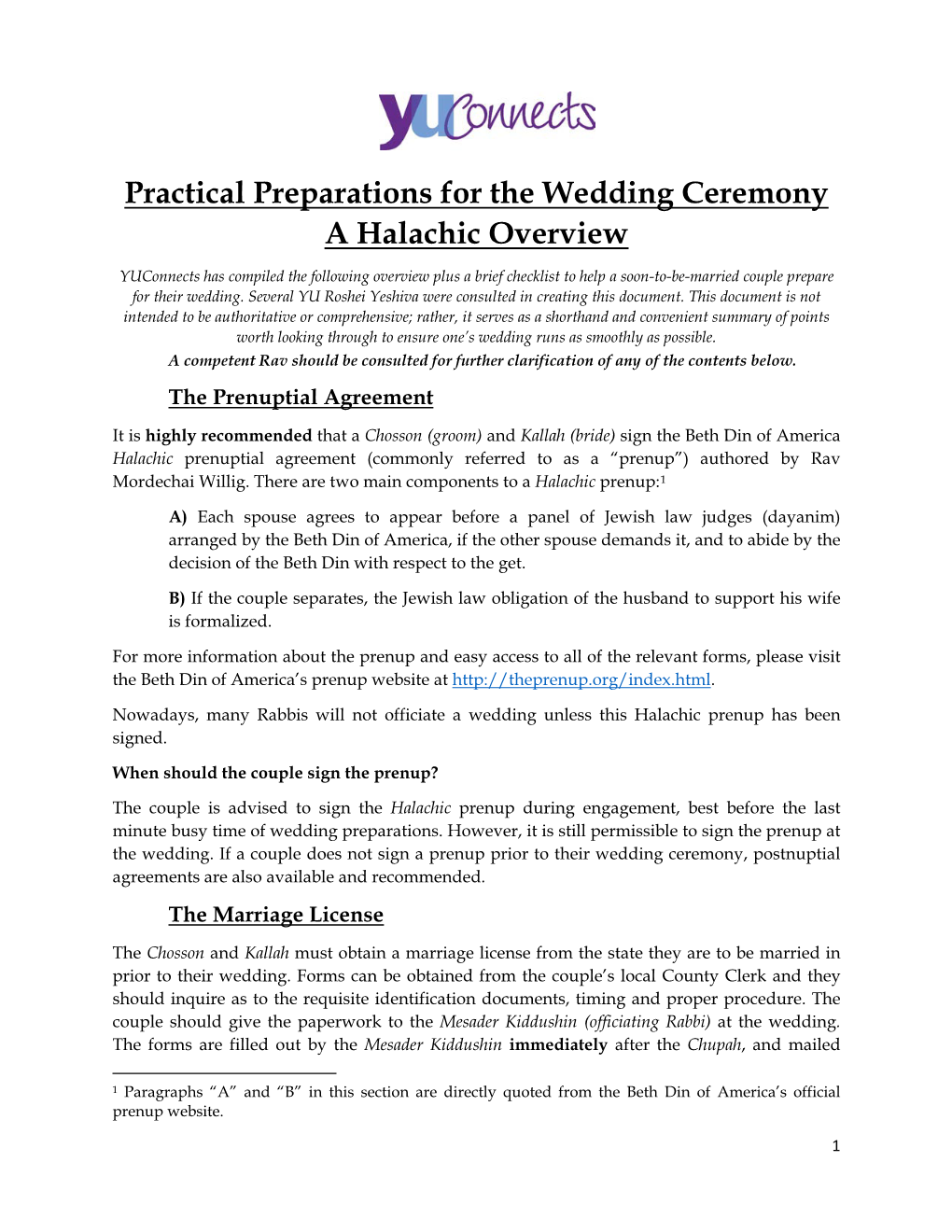 Practical Preparations for the Wedding Ceremony a Halachic Overview