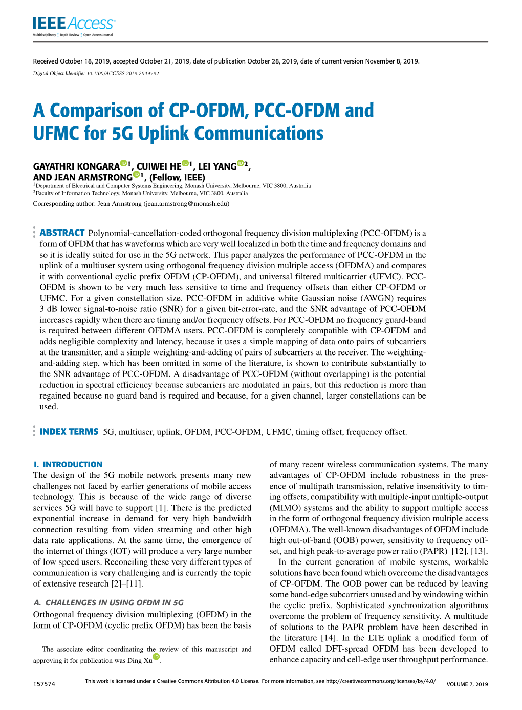 A Comparison of CP-OFDM, PCC-OFDM and UFMC for 5G Uplink Communications