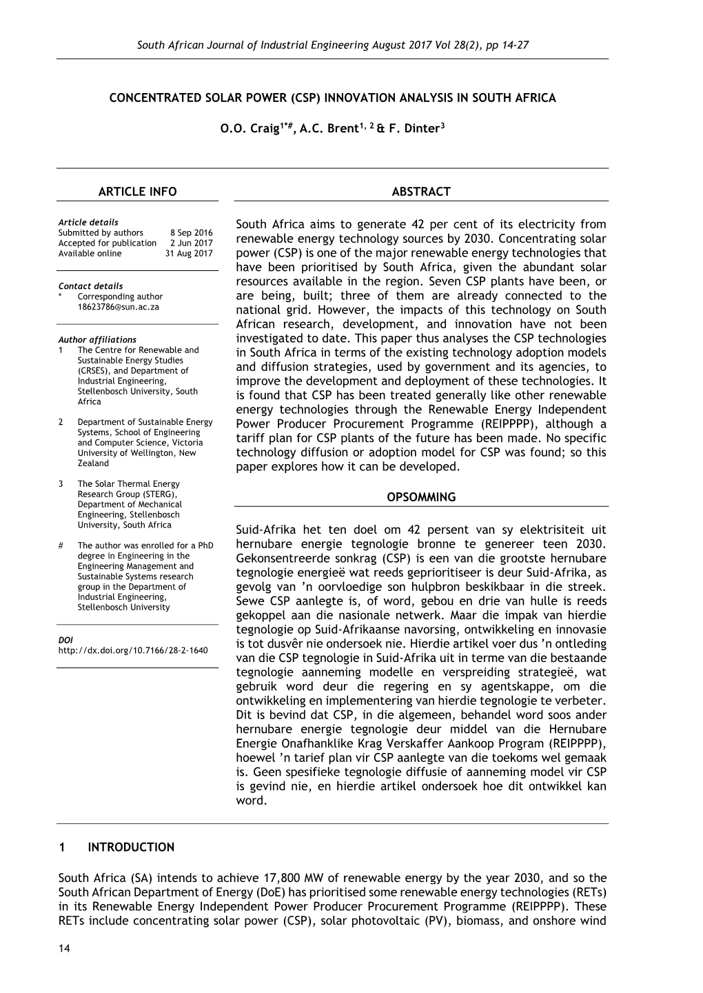 Concentrated Solar Power (Csp) Innovation Analysis in South Africa