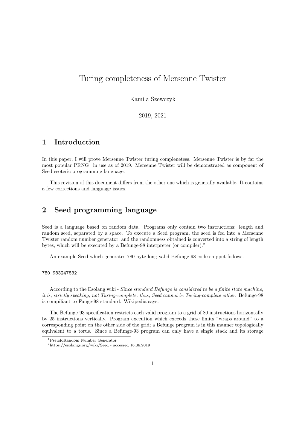 Turing Completeness of Mersenne Twister