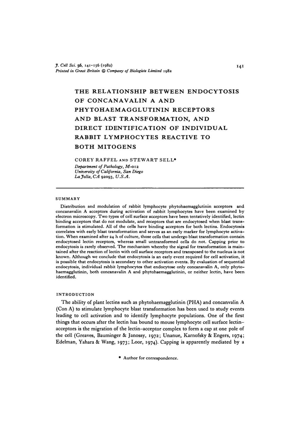 The Relationship Between Endocytosis of Concanavalin a and Phytohaemagglutinin Receptors and Blast Transformation, and Direct Id