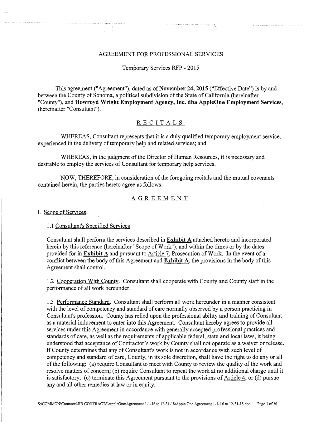 Apple One Agreement 1-1-16 to 12-31-18.Doc Page 1 Of20 1.4 Assigned Personnel