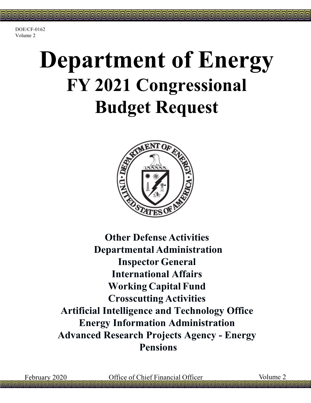 FY 2021 Congressional Budget Request