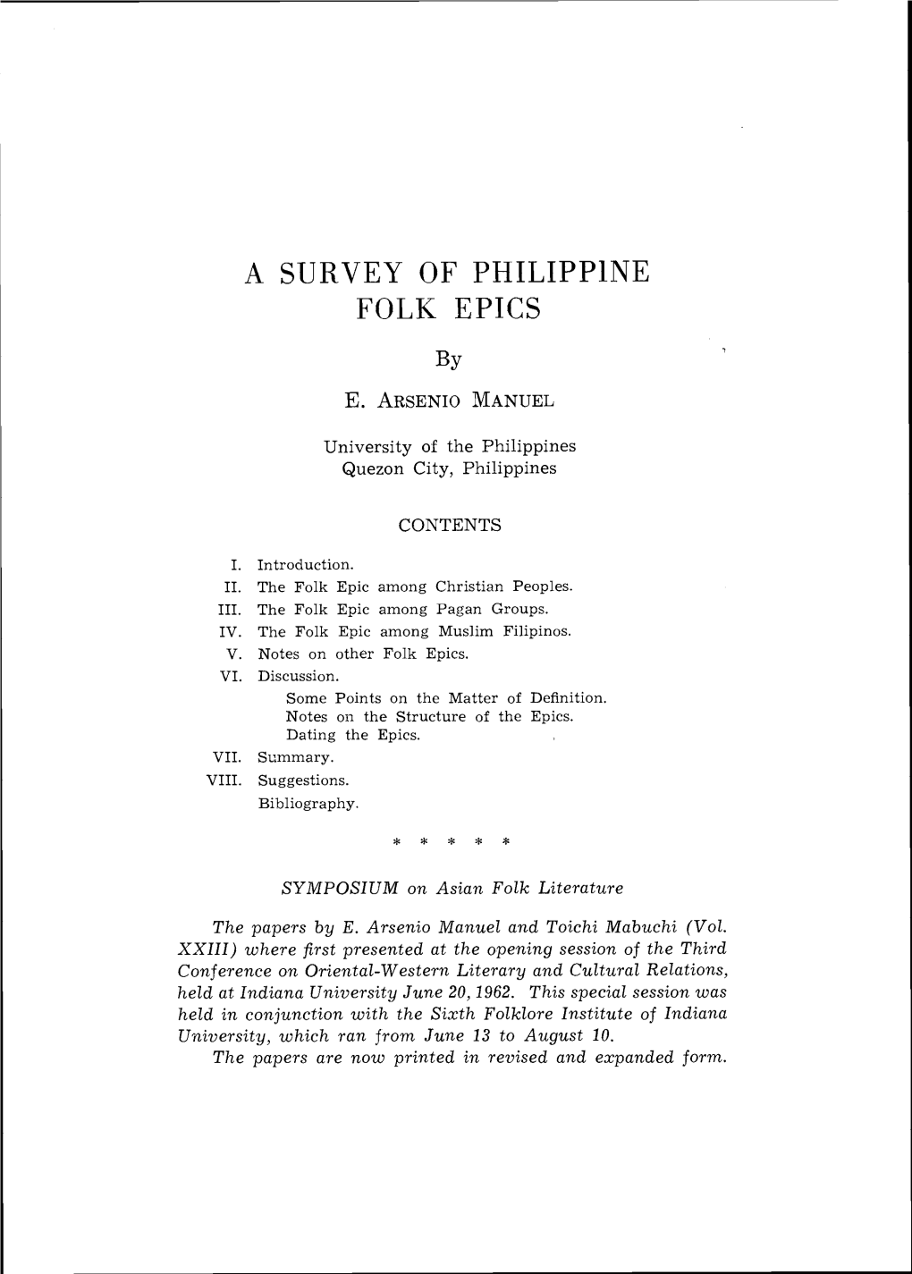 A Survey of Philippine Folk Epics