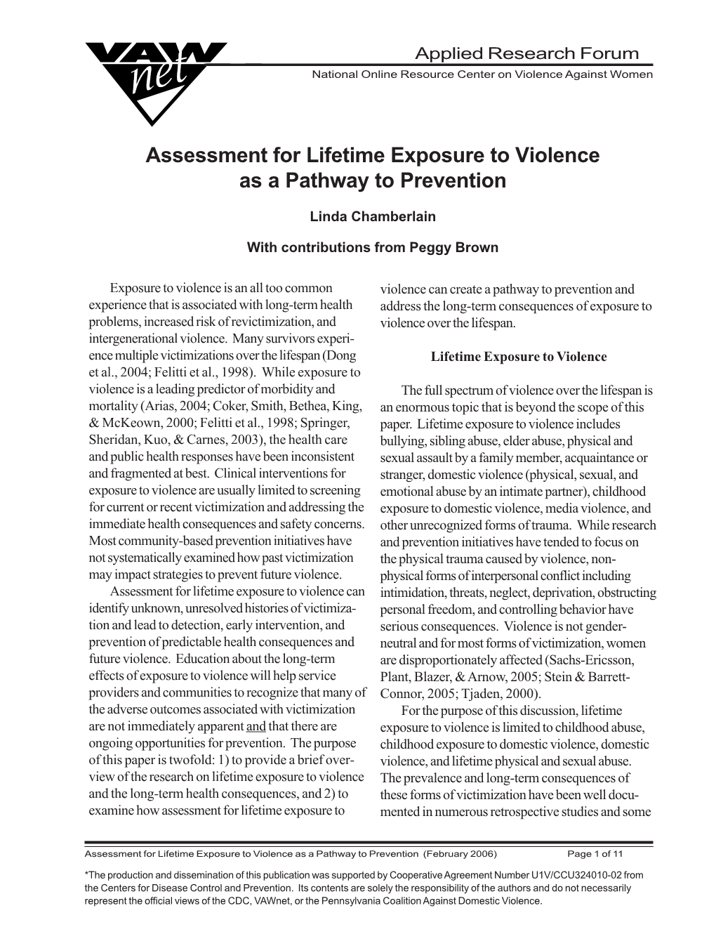 Assessment for Lifetime Exposure to Violence As a Pathway to Prevention