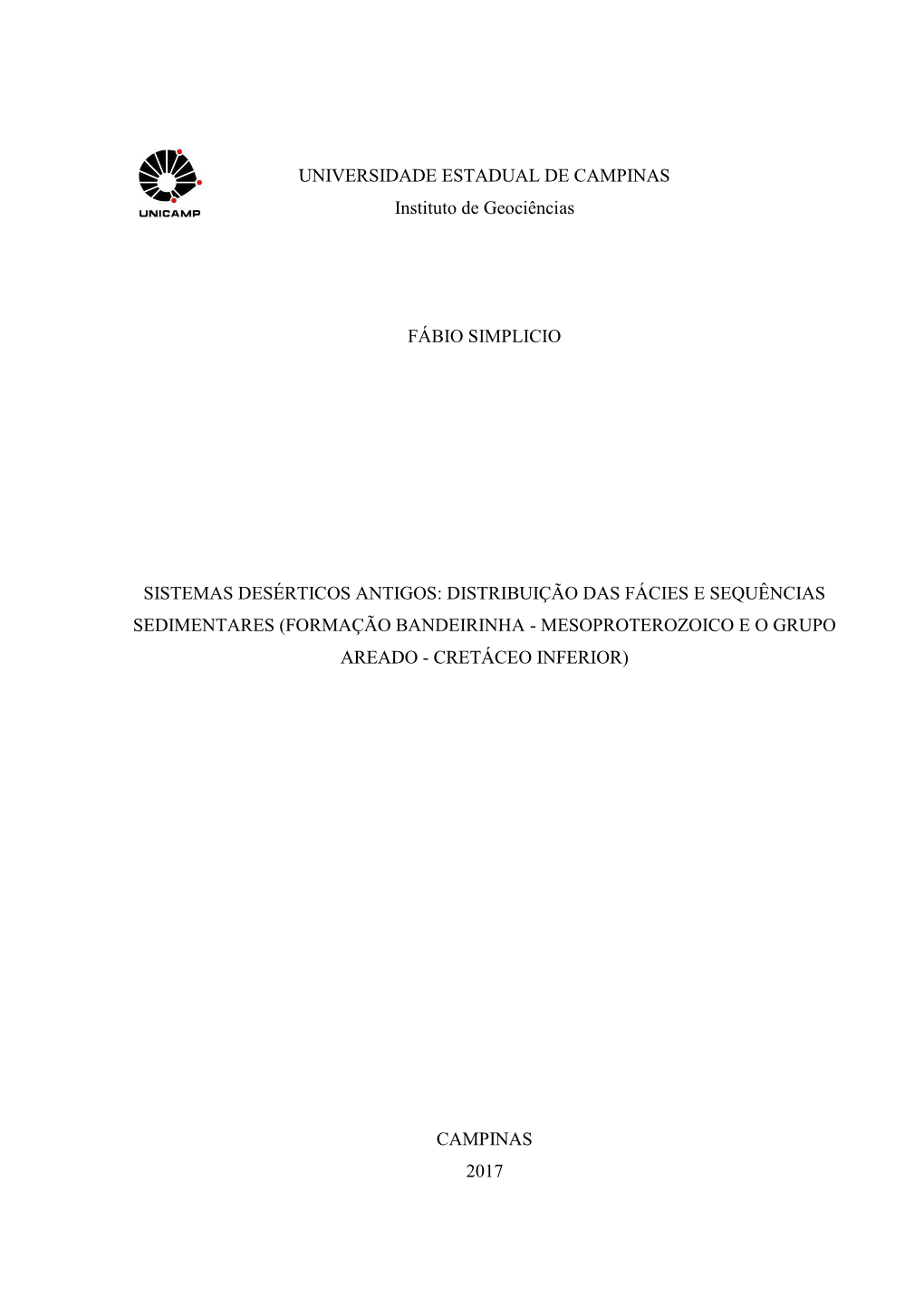 UNIVERSIDADE ESTADUAL DE CAMPINAS Instituto De Geociências