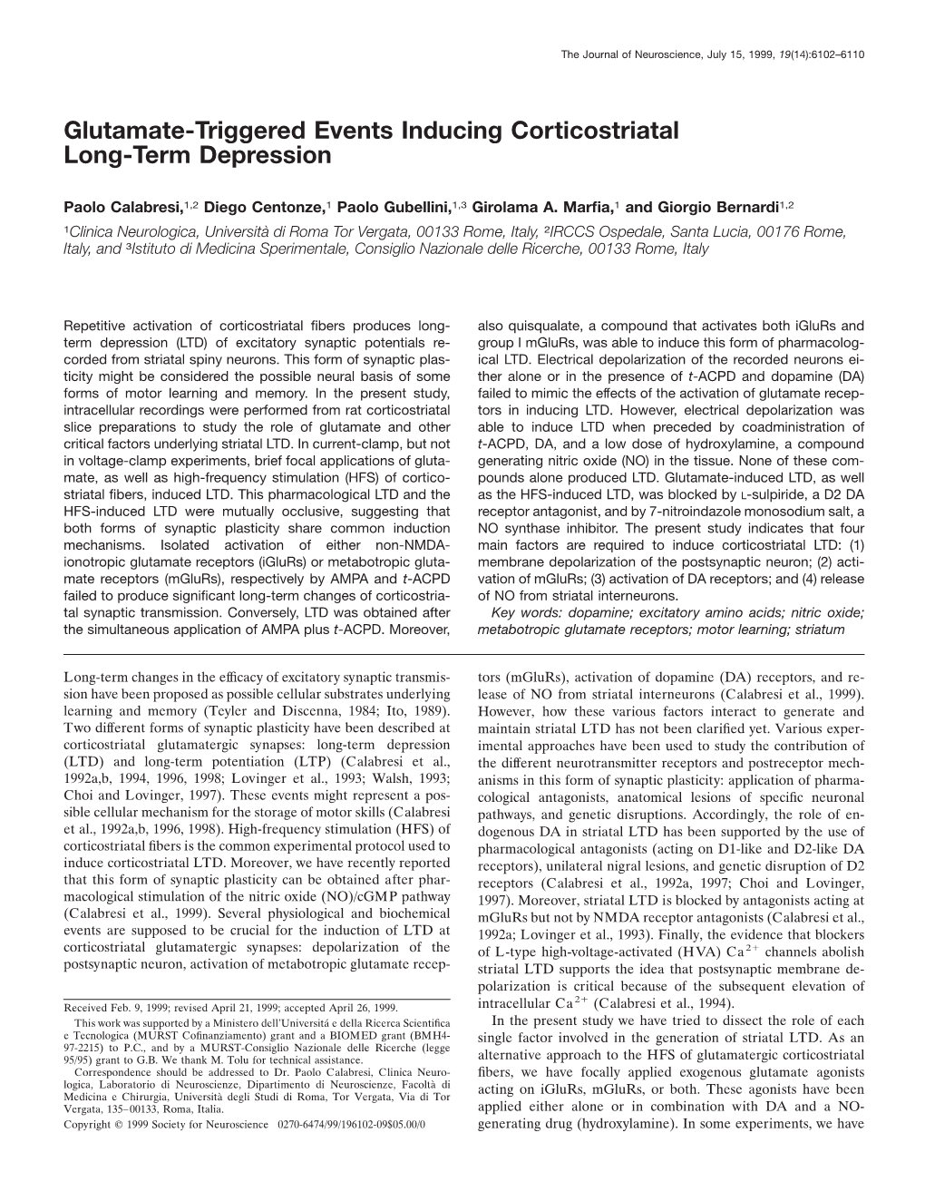 Glutamate-Triggered Events Inducing Corticostriatal Long-Term Depression