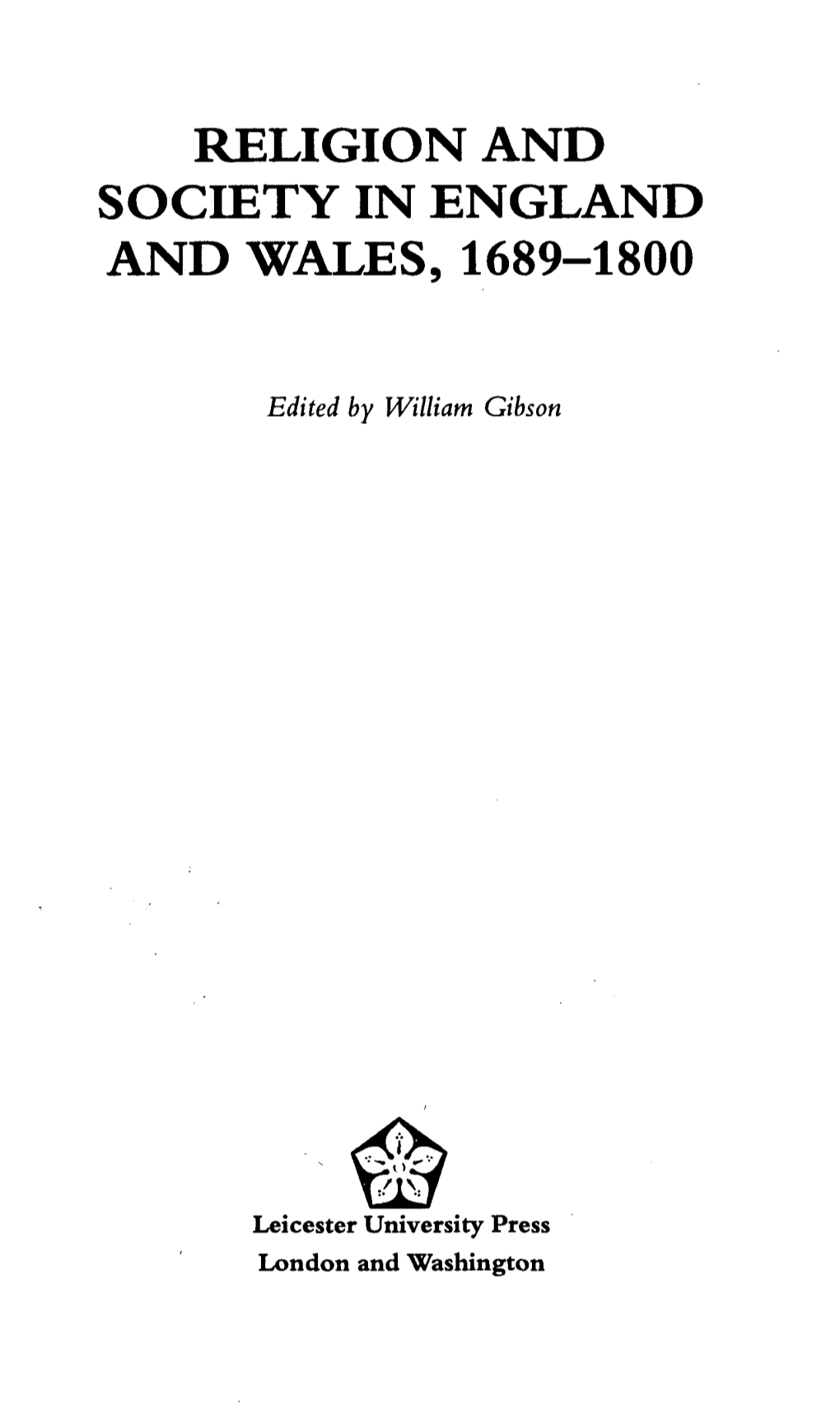 Religion and Society in England and Wales, 1689-1800