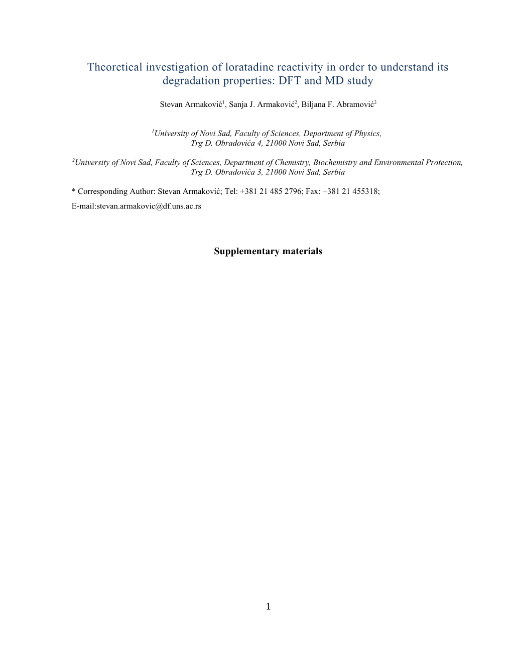 Theoretical Investigation of Loratadine Reactivity in Order to Understand Its Degradation