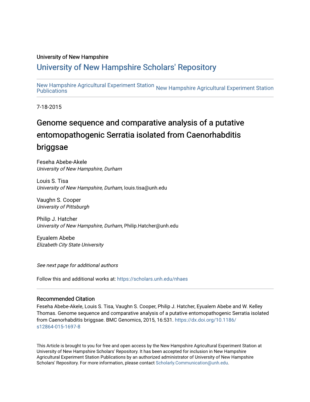 Genome Sequence and Comparative Analysis of a Putative Entomopathogenic Serratia Isolated from Caenorhabditis Briggsae