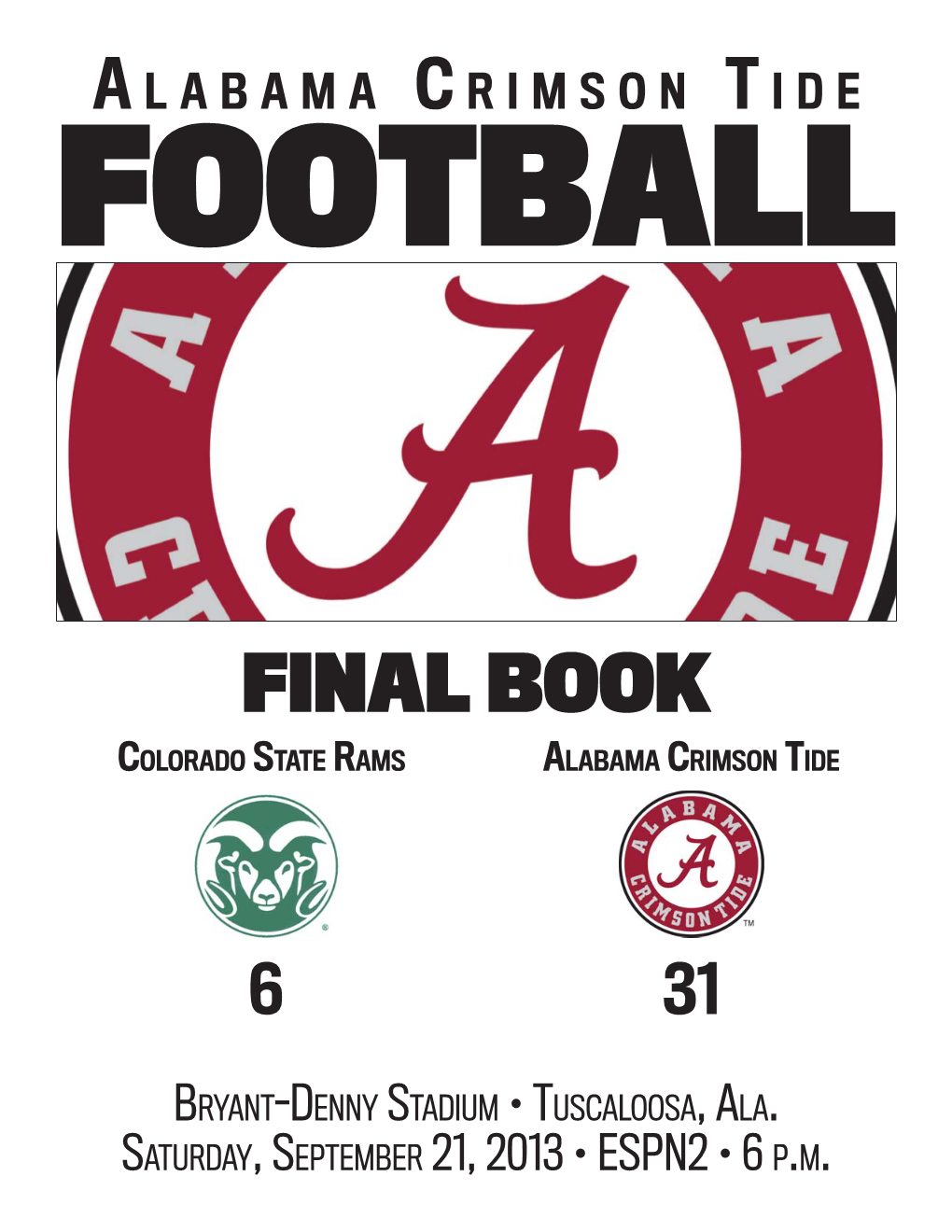 Final Book Colorado State Rams Alabama Crimson Tide