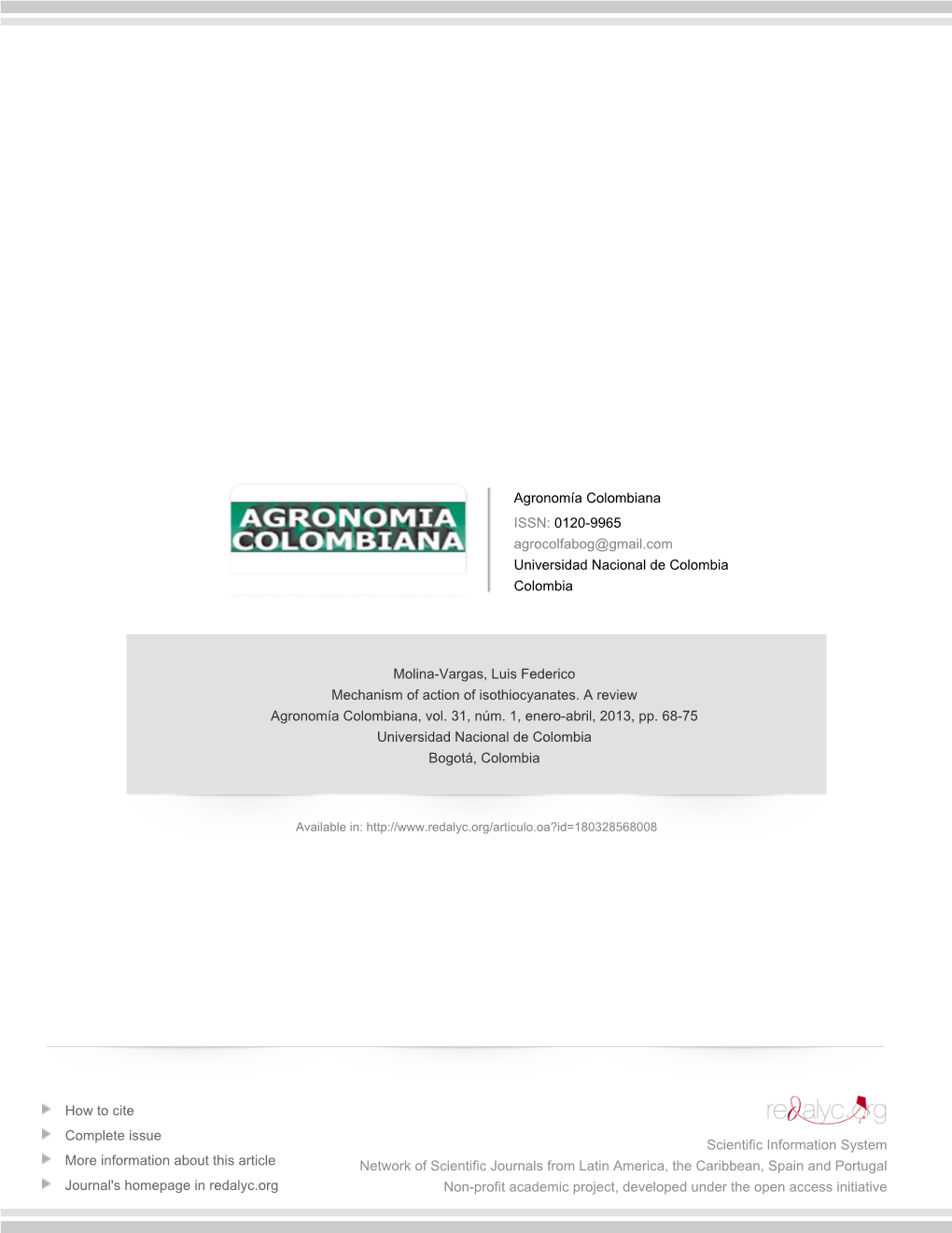 Redalyc.Mechanism of Action of Isothiocyanates. a Review