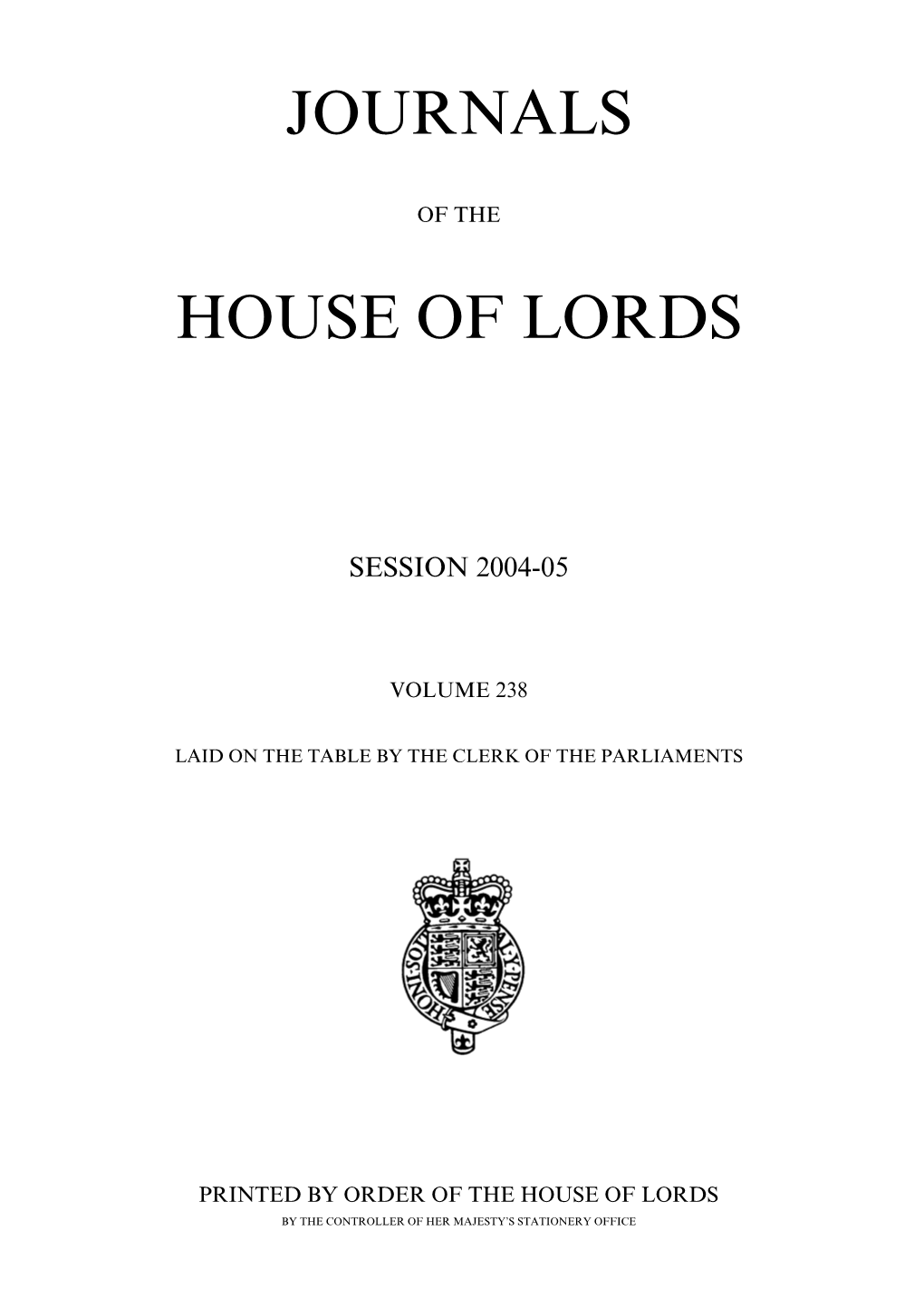 Journals House of Lords