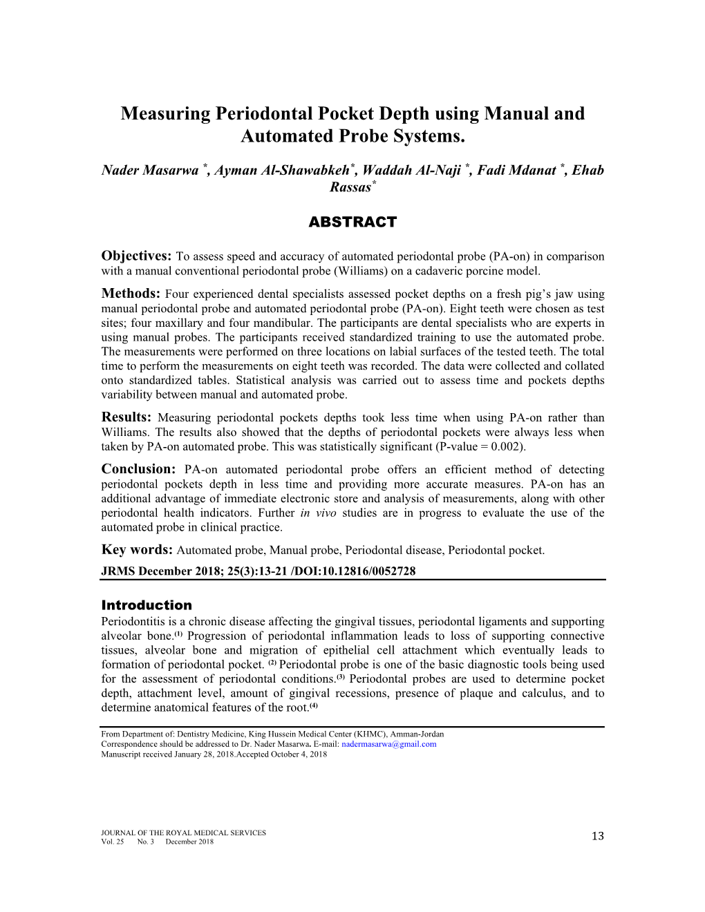 Measuring Periodontal Pocket Depth Using Manual and Automated Probe Systems