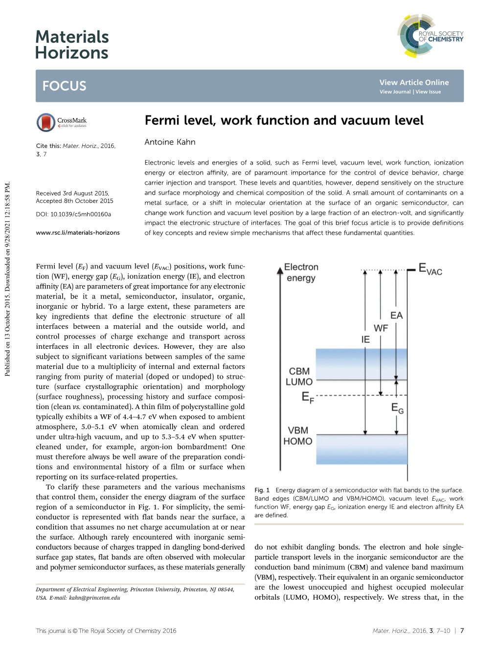 Fermi Level, Work Function and Vacuum Level