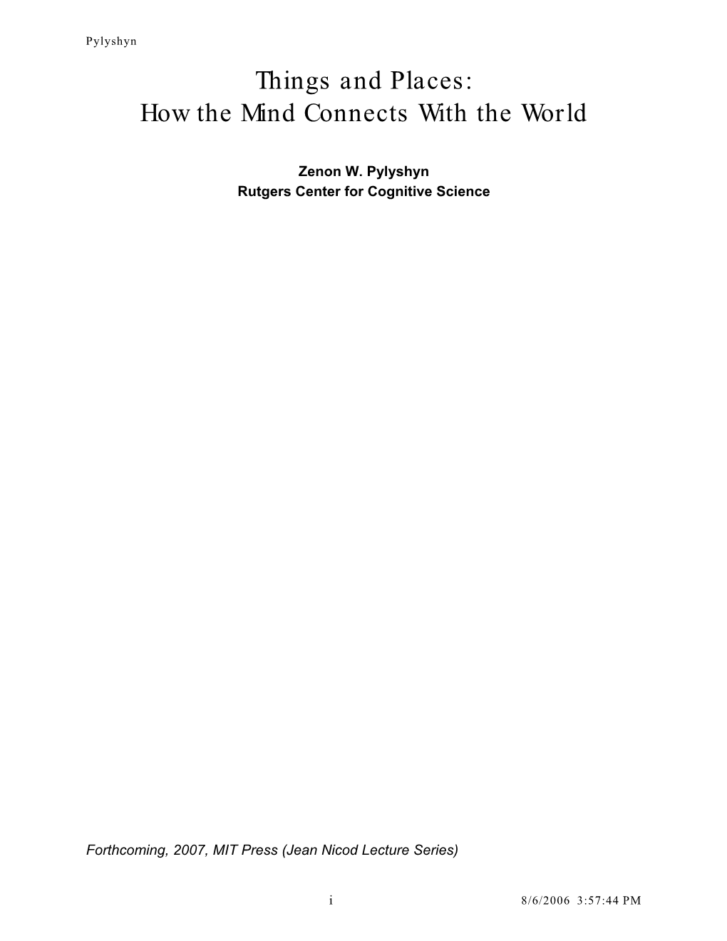 Things and Places: How the Mind Connects with the World