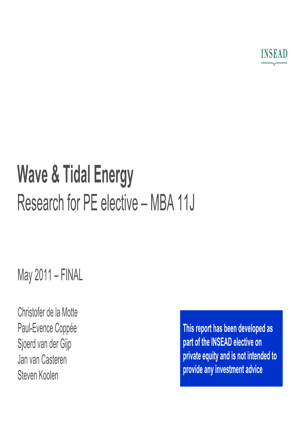 Wave & Tidal Energy