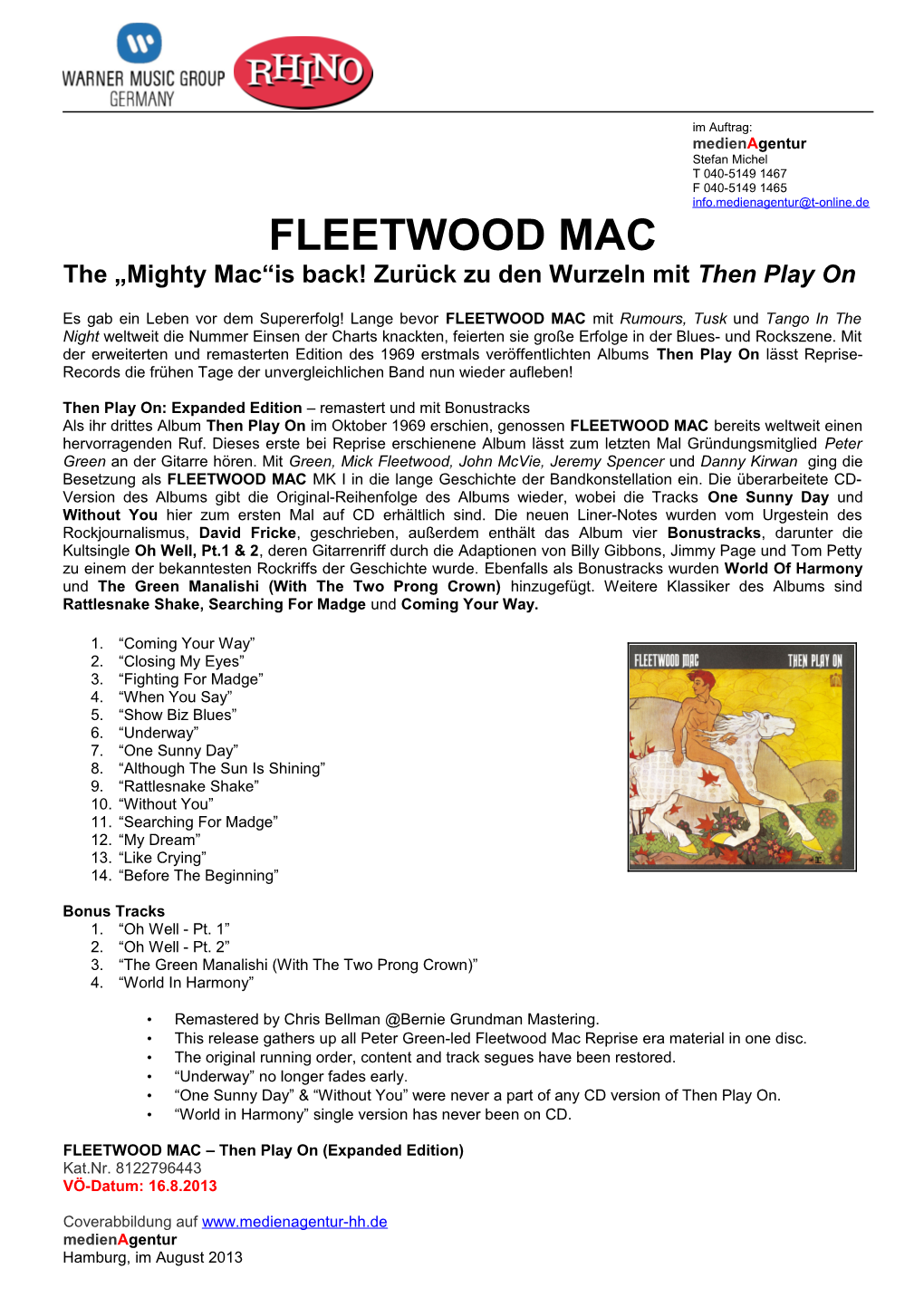 FLEETWOOD MAC the „Mighty Mac“Is Back! Zurück Zu Den Wurzeln Mit Then Play On