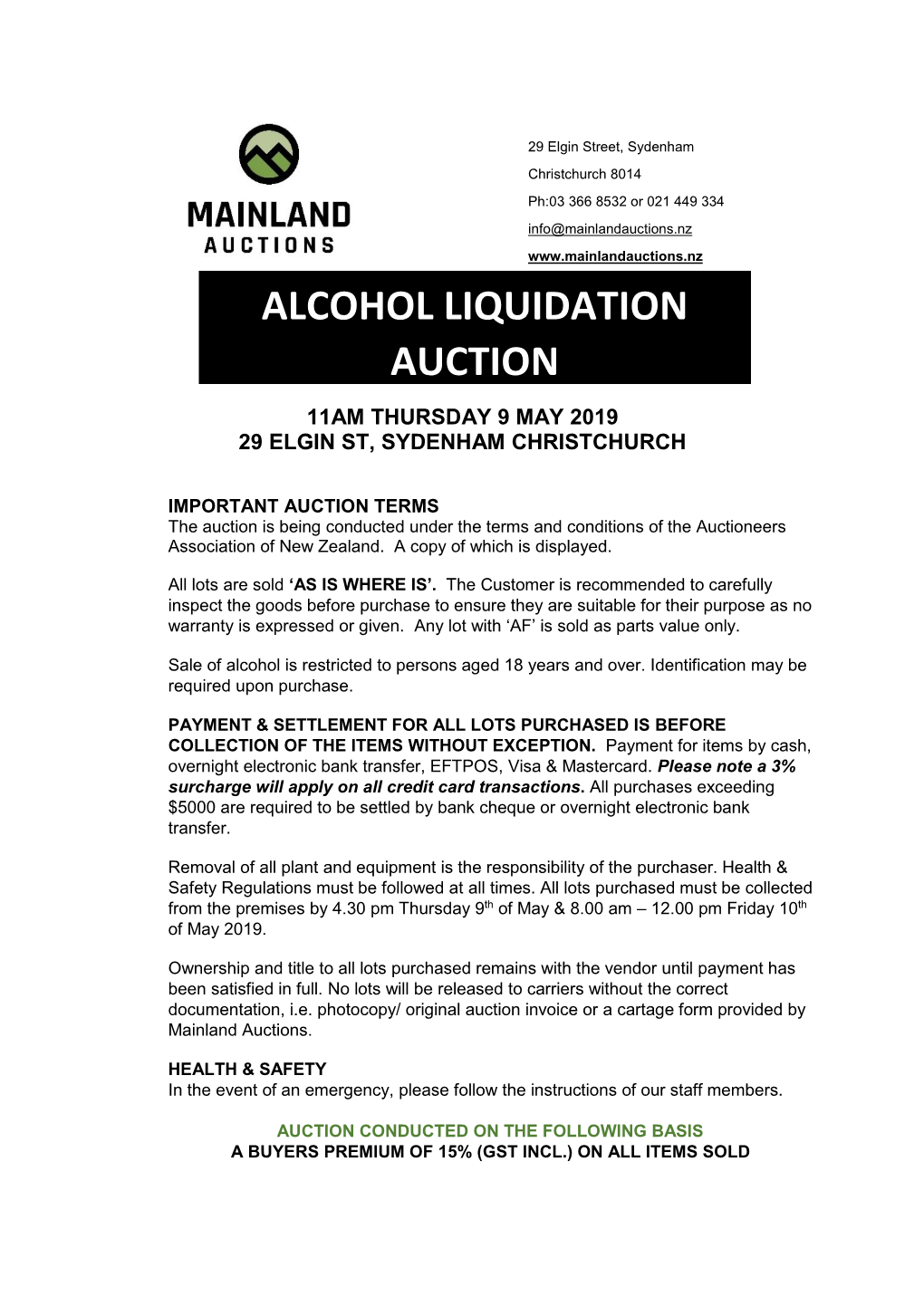 Alcohol Liquidation Auction