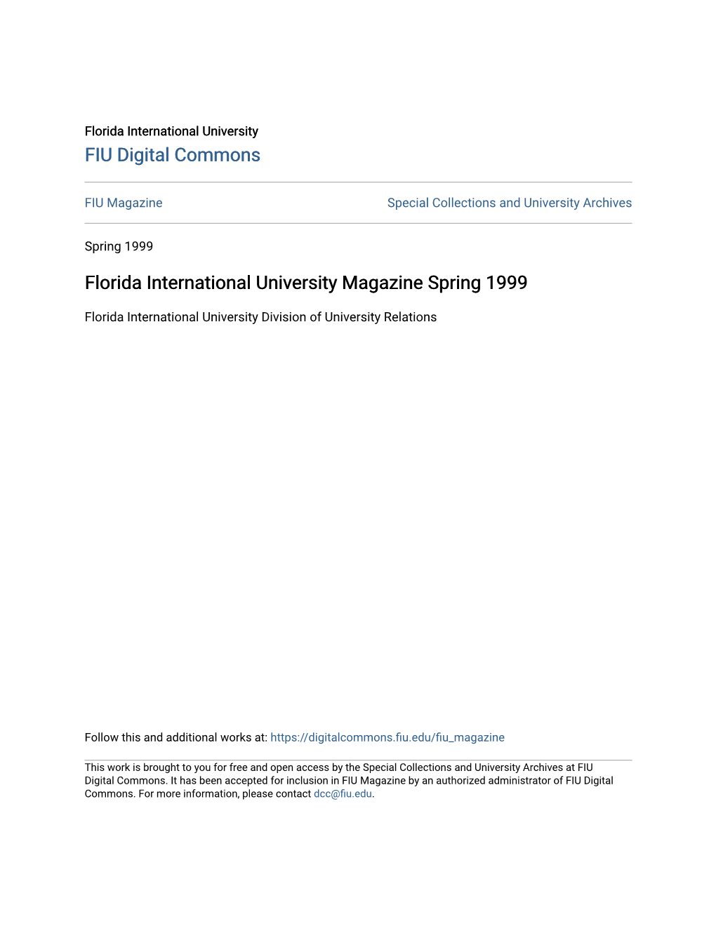 Florida International University Magazine Spring 1999