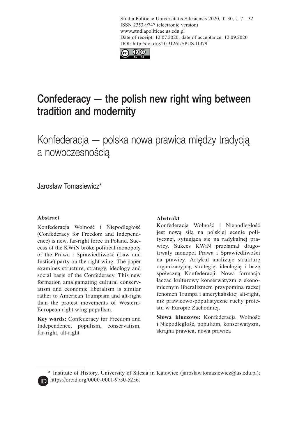 The Polish New Right Wing Between Tradition and Modernity Konfederacja