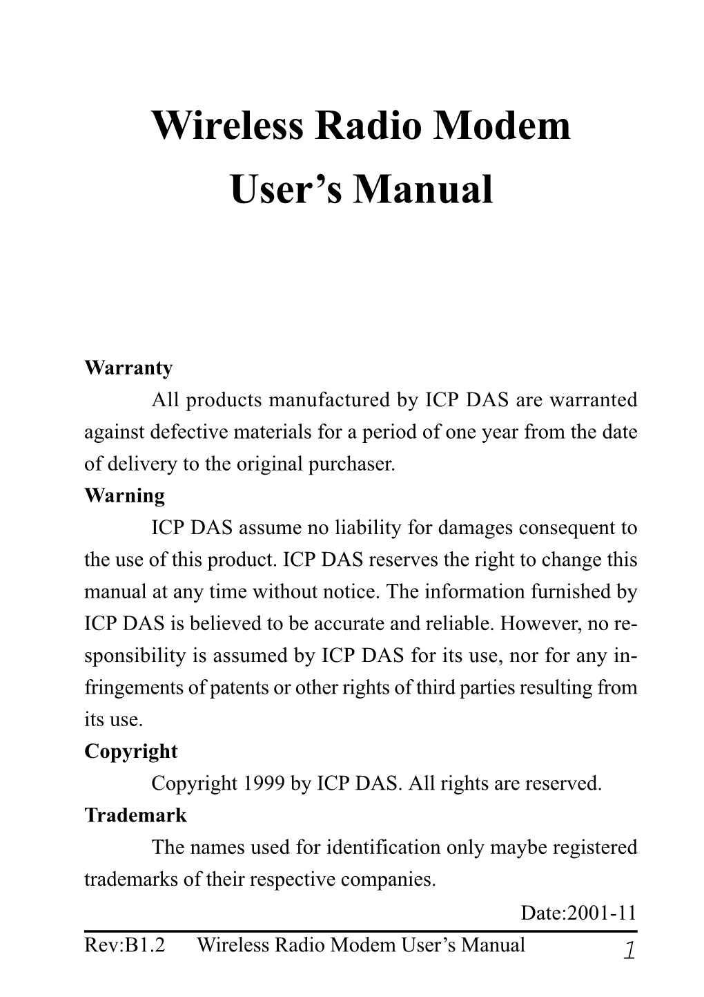 Wireless Radio Modem User's Manual