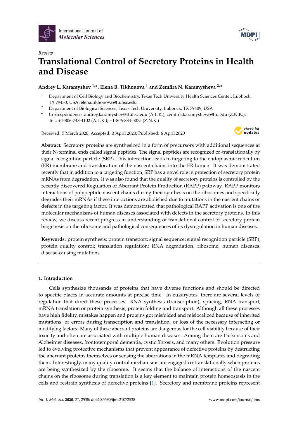 Translational Control of Secretory Proteins in Health and Disease