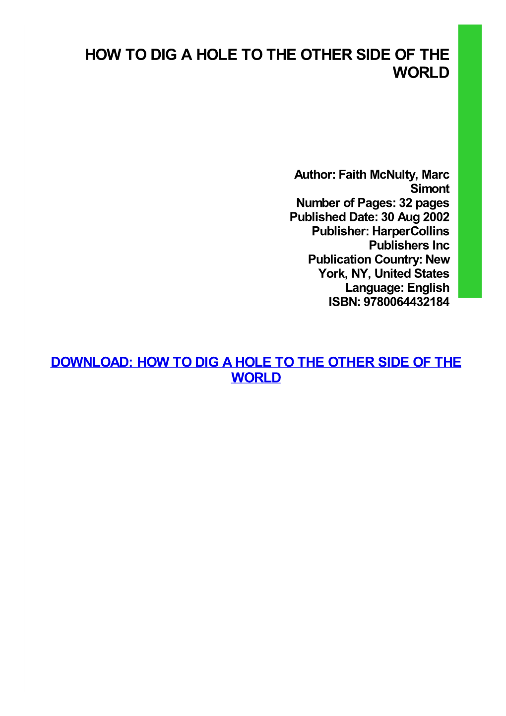 How to Dig a Hole to the Other Side of the World Download Free